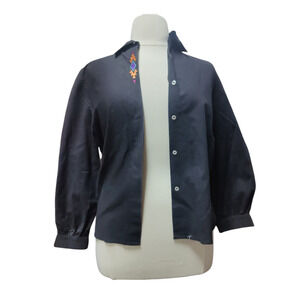 Vintage Diamond L western wear black long sleeve button front blousel-size 9/10